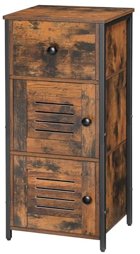 HOOBRO Beistellschrank mit Schublade, Kommode Schrank im Vintage-Stil, verstellbare Ablage, Kleiner Telefonschrank, für Wohnzimmer, Schlafzimmer, (30 x 34 x 75 cm) Dunkelbraun und Schwarz EBF15CW01G1