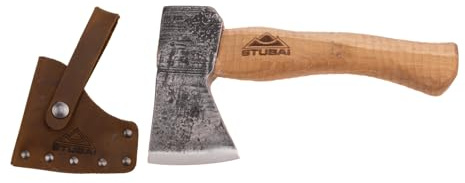 Campingbeil Serles – handgeschmiedet im Stubaital, Kopfgewicht 600 g | Kleines Beil mit 240 mm Länge und geöltem Hickorystiel, inkl. Lederhülle – für Schnitzarbeiten, Späne und Feuerholz