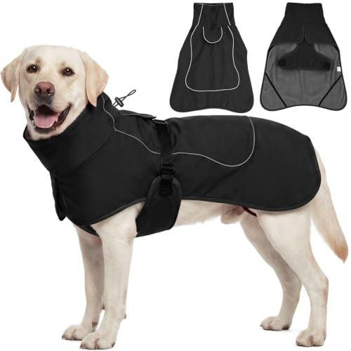HEYWEAN Hundejacke Wasserdichter Hundemantel Reflektierende Jacke für kaltes Wetter mit weichem Fleecefutter Warmer Mantel für Hund Indoor & Outdoor Camping Wandern