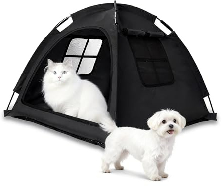 Nockovi Schwarzes Katzenzelthaus, Katzennest, schnelle Montage und Demontage, tragbares Haustierzelt für drinnen und draußen, für Katzen, Welpen und andere Kleintiere