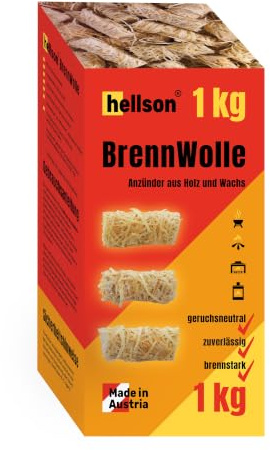 Premium Brennwolle, 1 kg (ca. 90 Stück) – Kamin- und Grillanzünder aus Holzwolle und Wachs, Brenndauer ca. 8–10 Min., für Kamin, Ofen, Grill und Feuerstelle, MADE IN AUSTRIA, EN 1860-3:2023