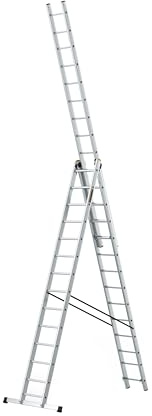 DRABEST Leiter PRO Serie Aluleiter 3-teilig Mehrzweckleiter 3x14 Stufen Leiter Multifunktionsleiter Kombileiter bis 150 kg Beslastbar - Arbeitshöhe 9,62 m - inkl. Eimerhaken