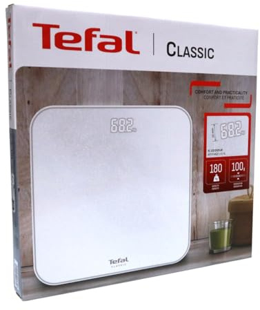 Tefal Classic 2.0, Personenwaage, großes unsichtbares Display, hohe Kapazität 180 kg, ultraflaches Design, weiß, PP1901V0
