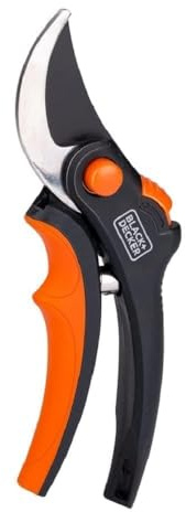 BLACK+DECKER Gartenschere - Klingen aus gehärtetem Stahl - 13 MM - Schwarz/Orange