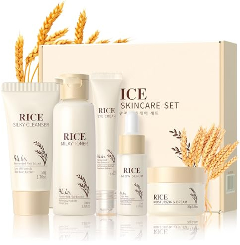 Altherona Reis Beauty Geschenkset Frauen, 5PCS Gesichtspflege Skincare Set mit Reiniger, Serum, Rice Toner, Cream, Augencreme, Reisegröße Beruhigende Hautpflegeset, Skin Care Adventskalender