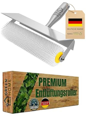 GREEN HOME Entlüftungsroller 25 cm | Profi Stachelwalze mit 11 mm Stacheln & Spritzschutz | Luftblasen-Entferner für Epoxidharz, Estrich & Ausgleichsmasse | Lösungsmittelbeständig | Profi Qualität