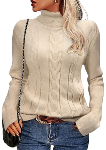 heekpek Pullover Damen Winter Rollkragenpullover Warm Elegant Strickpullover Schlanker Schnitt Winterpullover Grobstrick Weich Damenpullover Langarm