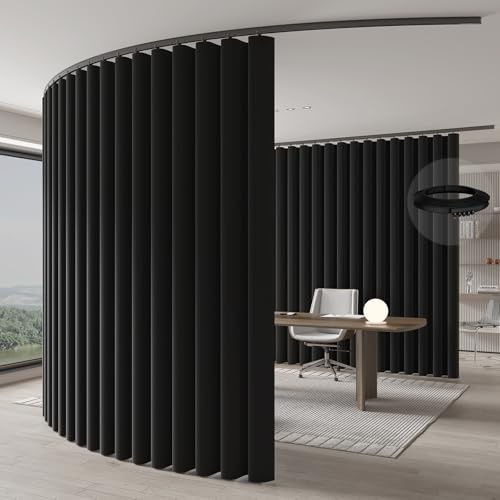 JILRON Raumteiler Vorhang, Deckenmontage Auf Schienen, Raumtrenner Für Flexiblen Sichtschutz (Schwarz - H213 x B270 cm)