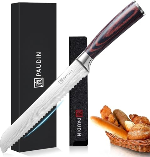 PAUDIN Brotmesser mit Wellenschliff Profi 20 cm aus hochwertigem rostfreiem Edelstahl, extra scharfe Messerklinge mit ergonomischem Griff