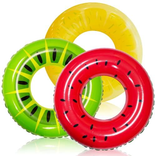 JOYIN 3 Stück Aufblasbare Schwimmringe mit Sommerfruchtmalerei,Schwimmring Erwachsene Schwimmreifen Wasser Ring 32.5"/82.5 cm Badespielzeug für Poolparty