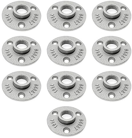 JZK 10x Aluminiumlegierung Gewindebodenflansch 1/2 Zoll für 15mm Rohrgewinde, silberner Metallrohr-Bodenflansch, Rohrregalhalter Wandflansch 1/2 , Rohrverschraubungen mit Gewindeloch