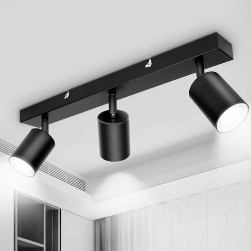 TaFiCo Deckenstrahler LED 3 Flammig GU10 Innen, Schwarz | Deckenlampe Strahler, LED Deckenleuchte Spot, Wandstrahler Deckenspot für Wohnzimmer Schlafzimmer Küche, Ohne Leuchtmittel