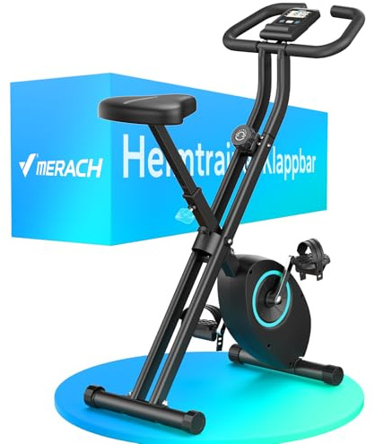 MERACH Heimtrainer Fahrrad Klappbar, Hometrainer Fahrrad mit LCD Monitor, Ergometer Heimtrainer mit Bequemem Sitzkissen, Fitnessbikes für Zuhause, Platzsparend