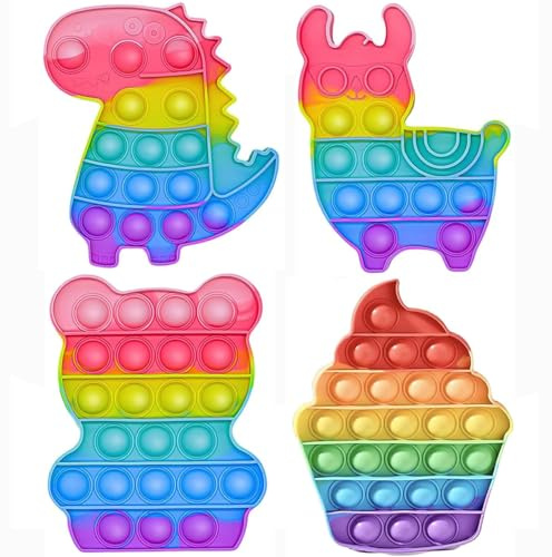 4 Stück Poppit Pop Fidget It Set,Sensorisches Silikon Bubble Popet Antistress Spielzeug Antistress Angst Relief Autismus Plopp Spielzeug für Kinder und Erwachsene