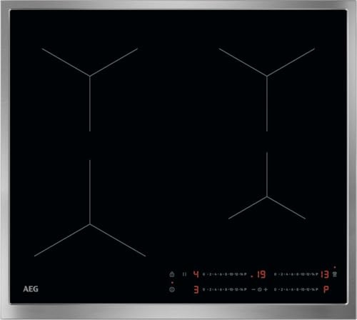 AEG Induktionskochfeld 60 cm, 4 Kochzonen mit PowerBoost, Touch, TO64IA0FXB | Für schnelles und präzises Kochen, Hob2Hood Automatik, präzise Temperatursteuerung, Timerfunktion, UltraFlatrahmen Edelstahl