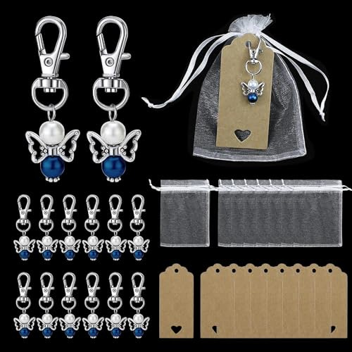 30 Stück Gastgeschenke Hochzeit Schutzengel Mini Engels Schlüsselanhänger | mit 30 Organza Beutel und 30 Kraftpapier Anhänger für Weihnachten und Hochzeit Party Kommunion Konfirmation Geschenk für Gast