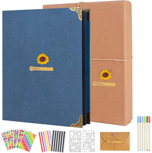 AIOR Fotoalbum zum Selbstgestalten 60 Schwarze Seiten, DIY Fotoalben Scrapbook Album zum Einkleben, Retro Nachfüllbar Fotobuch, Geburtstag Jahrestag Geschenk (Blau)
