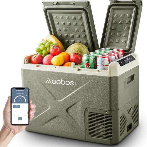 AAOBOSI Kompressor Kühlbox 32L mit APP, Dual Zone, -20°C bis +20°C | Kühlbox Auto Dual Zone, 12/24V und 100-240V Kühlbox Elektrisch, bis -20 °C für Auto, LKW, Boot, Reisemobil, Camping
