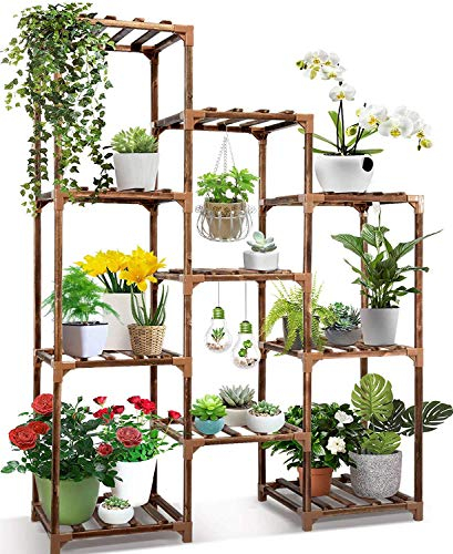 Pflanzenständer für drinnen und draußen, mehrstöckige Blumenständer großes Pflanzenregal aus Holz hoch, mehrstöckig, Gartenregale, Holzpflanzenhalter, Regal für Wohnzimmer, Ecke, Balkon, Büro, Rasen