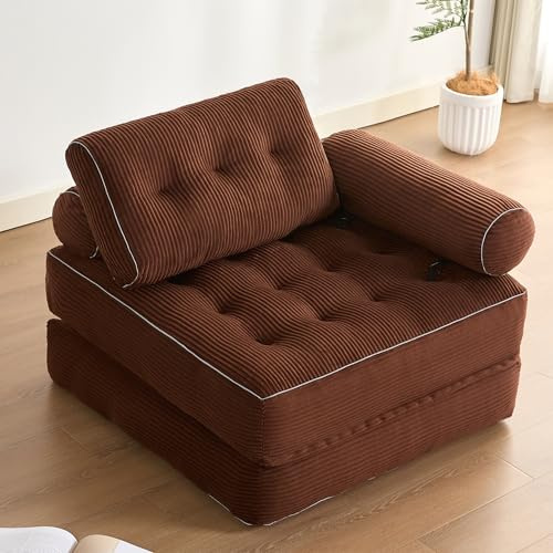 Litbird Faltbares Schlafsofa – Sitzsack-Sofa, Relaxsessel, Spielsofa, Schlafsofa & Gästebett für kleine Räume, Sessel fürs Schlafzimmer & Wohnzimmer (Braun, 95 cm mit Armlehnen)