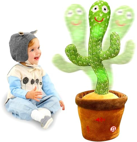 seOSTO Sprechender Kaktus Spielzeug,Tanzender und Singender Kaktus mit Einstellbarer Lautstärke Kaktus Spielzeug Nachsprechen Wiederholfunktion, Aufnahme, LED-Licht, Geschenk für Kinder & Babys