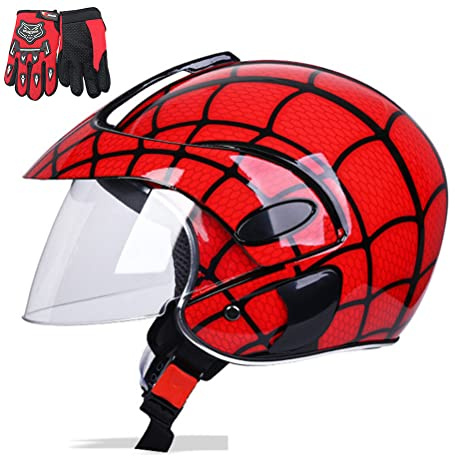 RJHY Kindermotorradhelm, Kinder Im Freien Sporthelm, Kinderwagen-Roller-Motorrad-Helm Und Handschuhe, Jungen Und Mädchen, Für 3-8 Jahre Geeignet,A