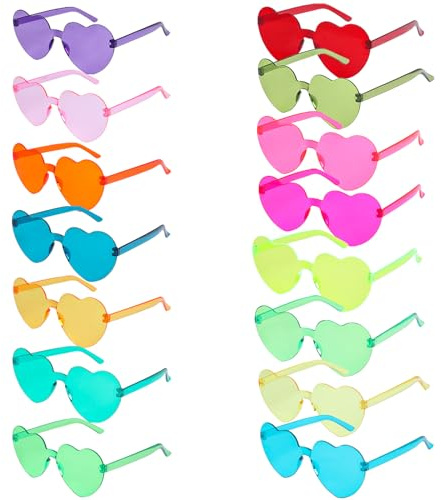 JOFONY 15 Stück Herzbrille,Randlose Sonnenbrillen,Farbe Herz Brille,Herzförmige Partybrille,Kostümzubehör für Karneval Strandparty Weihnachten