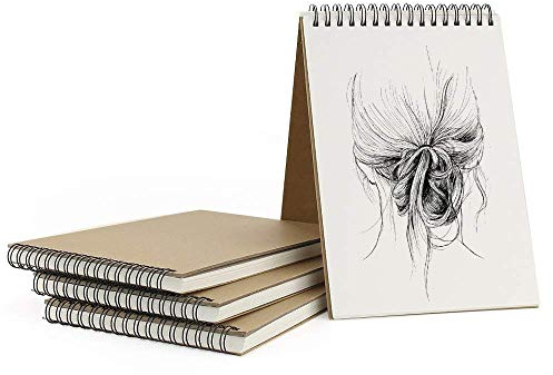 VEESUN Skizzenbuch din A5 4 STK, Zeichenblock Kunst Spirale 30 Blatt, 160GSM Leerseite Skizzenbuch, Kraft Cover Zeichenbuch Kunstbuch für Erwachsene, Geeignet Bleistift Aquarellstift