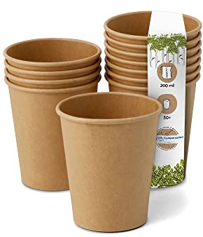 GREENBOX Kompostierbare Bio Einweg Becher I Einmalbecher Getränkebecher Wegwerfbecher Papierbecher mit PLA Beschichtung I 50 Stück Coffee to go Pappbecher braun ungebleicht 200 ml 8 oz