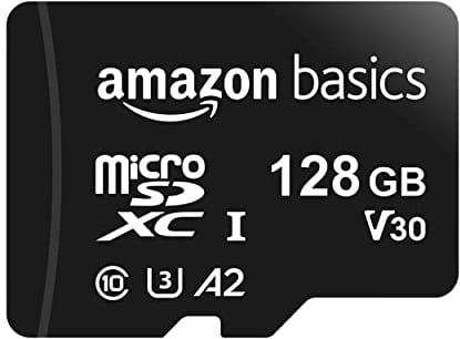 Amazon Basics microSDXC-Speicherkarte mit Adapter in voller Größe, A2, U3, Lesegeschwindigkeit bis zu 100 MB/s, 128 GB, Schwarz