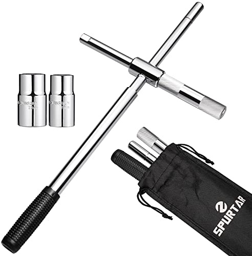 Spurtar Teleskop Radmutternschlüssel mit Stecknüssen 17/19 mm und 21/23 mm – 55CM Ausziehbarer Teleskop Radkreuz für sicheren Reifenwechsel Pkw Lkw Motorrad, inkl. Canvas Beutel
