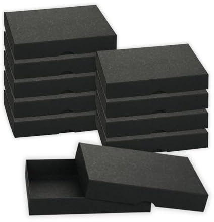 Faltschachtel 11 x 15 cm, Schwarz, Füllhöhe 25 mm, mit Deckel, Recyclingkarton, umweltfreundlich, für Fotos, Geschenke, Postkarten - 10er Set