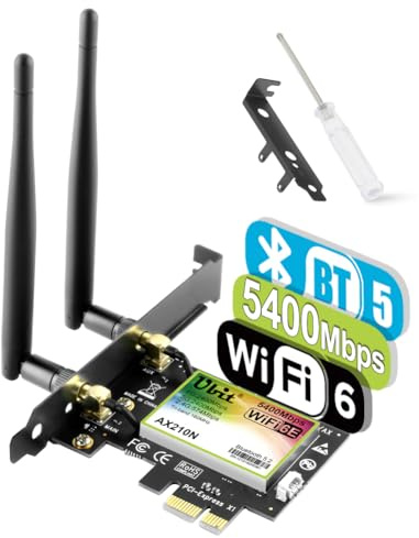 Ubit WiFi 6E AXE5400 PCIe WLAN Karte für PC Intel AX210 Chipsatz mit Bluetooth 5.3 PCI Express Netzwerkkart Tri-Bands (6GHz/5GHz/2,4GHz) Bis zu 5374Mbit/s Geeignet für Windows 10/11