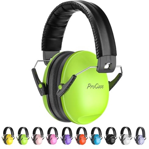 ProCase Gehörschutz Kinder Lärmschutz Kopfhörer Ohrenschützer Hörschutz NRR 21dB Kapselgehörschutz 3-12 Kinder Schallschutz Kopfhörer Faltbar mit verstellbar Kopfbügel Noise Cancelling -Grün