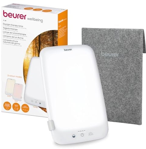 Beurer TL 35 Tageslichtlampe, Simulation von Tageslicht, mit 3 Farbtemperaturen für einen geregelten Tages-Nacht-Rhythmus, 10.000 Lux, Medizinprodukt, abnehmbarer Standfuß, mit Dimmer, Weiß