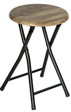 WENKO Badhocker Mod. Forio, zusammenklappbar, kleiner Tisch im Industrial-Design oder Pflanzenhocker mit Loft-Charakter, aus lackiertem Stahl mit MDF-Sitzfläche, (B/T x H): Ø 30 x 46 cm, Schwarz/Braun