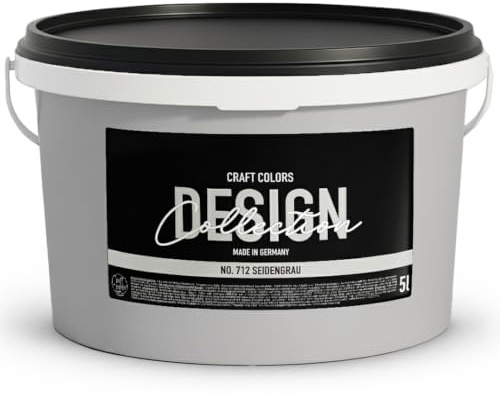 Craft Colors® 5L hochwertige Wandfarbe edelmatt, Kreidefarbe made in Germany, DESIGN Collection No. 712 seiden grau, hellgrau, lösemittelfrei, atmungsaktiv