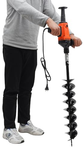 Erdbohrer für Bohrmaschine, 220V Erdlochbohrer, Elektrische Gruben Bohrmaschine mit Bohrer, Steckbare Grubenbohrmaschine inkl. Bohraufsätzen, Geeignet zum Pflanzen und Bohren