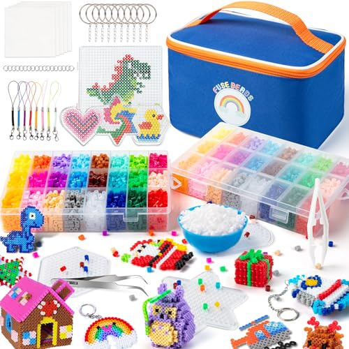 Sundaymot Bügelperlen Set, 12000 Stück 5mm mit Aufbewahrungstasche, 26 Farben DIY Bügelperlen, 4 Bügelperlen Platten, 2 Unterteilte Schüssel und Pinzette, Bastelset kinder ab 6 jahre