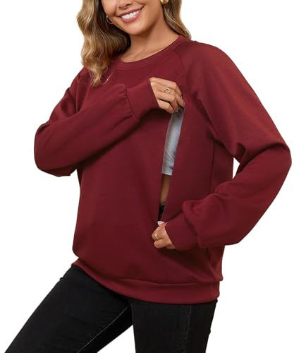 DEBELLY Stillfreundliches Sweatshirt zum Stillen für Damen, Doppelreißverschluss, Still-Top, langärmelig, Rundhalsausschnitt, Freizeitkleidung