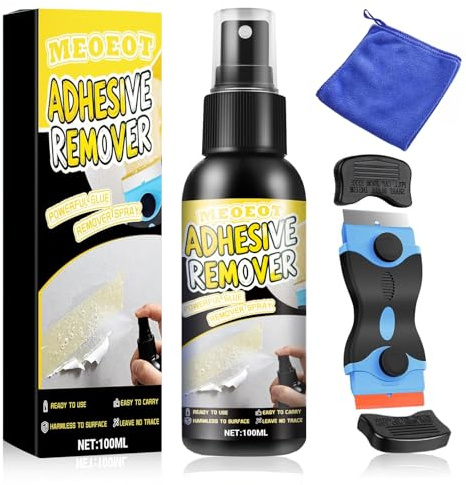 Meoeot Klebereste Entferner Klebstoffentferner Spray mit Werkzeug, Aufkleber Entferner für Autos, Fenster, Wände, Etikettenentferner für Kleberückstände, Etiketten, Klebeband, Gummi, Wachs