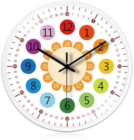 Leikurvo Kinder Wanduhr ohne Tickgeräusche: 20cm Kinderwanduhr Lernuhr Wanduhr Wanduhr Kinderzimmeruhr für Mädchen und Jungen für Kinderzimmer, Küche, Wohnzimmer, Schlafzimmer, Büro, Weiß