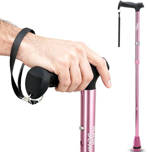 HEALTHBAZAAR Alle Gelände Gehstock für Männer und Frauen, Leicht, Faltbar, Verstellbar, Stoßdämpfung, Zusammenklappbarer Gehstock für Senioren und Erwachsene