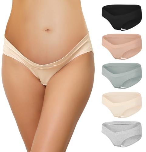INNERSY Umstandsunterhosen Damen Baumwolle Unterbauch Umstandsslips 5 Pack | Niedrige Taille Schwangerschafts Unterhosen, Wochenbett Unterwäsche, V-Form Postpartum Slip, Bequeme Kaiserschnitt Unterhose