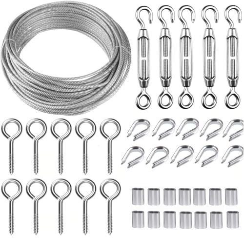 TooTaci 30M Rankhilfe für Kletterpflanzen, Drahtseil 2mm Ummantelt Edelstahl, Stahlseil mit ösen Seilspanner & M5 Spannschlösser,Spanndraht Seilspanngarnitur, für Zaun, Vorhangdraht, Garten