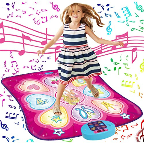 SUNLIN Tanzmatte - Tanzspielzeug Geschenk für Kinder Mädchen - Tanzmatte mit LED-Leuchten, einstellbare Lautstärke, eingebaute Musik, 3 Schwierigkeits Stufen (3-12 Jahre)
