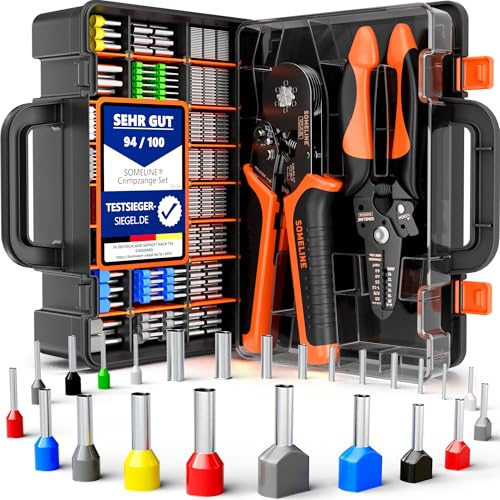 SOMELINE Sechskant Crimpzange Set, 24 Arten [0,25-10mm²] Aderendhülsen Set mit Abisolierzange, Sechskant Aderendhülsenzange - Krimpzange - Crimpzangen - Presszange - Crimp Zange