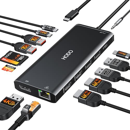 Dockingstation Laptop 2 Monitore, 14 in 1 Docking Station Triple Display | USB C Hub Adapter mit Zwei HDMI, DisplayPort, Ethernet, PD, 10Gbps USB C/A, SD TF Kartensteckplatz, Audio