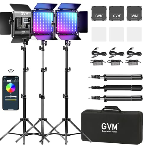 GVM LED Videoleuchte mit Stativ, APP-Steuerung 800D RGB Videolicht Dauerlicht LED Streaming licht, LED Video Beleuchtung für YouTube Fotografie Studioset, Gaming Konferenzlicht, 8 Szenenleuchten