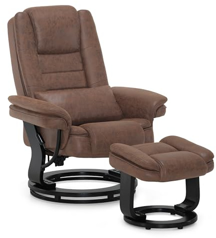 M MCombo Relaxsessel mit Liegefunktion, Lesesessel, 360° Drehbarer Fernsehsessel, mit Hocker, mit Kissen & Seitentasche, bis 120 Kg Belastbarer TV-Sessel für Wohnzimmer, 9099 (Mikrofaser, Braun)